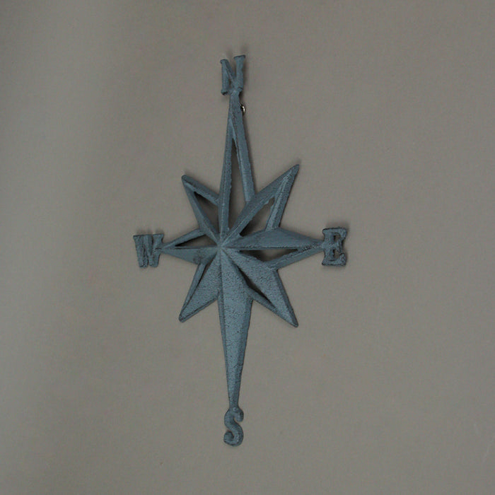 Grey - Image 5 - Blue-Grey Cast Iron Nautical Compass Rose Wall Hanging Sculpture - Coastal Home Decor Art Piece - 13.5