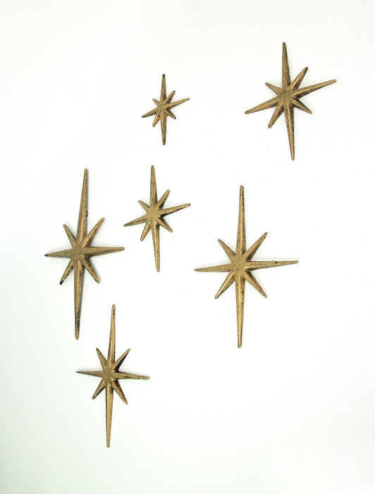 Gold - Image 2 - Set of 6 Metallic Gold Cast Iron Starburst Wall Hangings Mid Century Modern Décor 8 Pointed Stars - Perfect