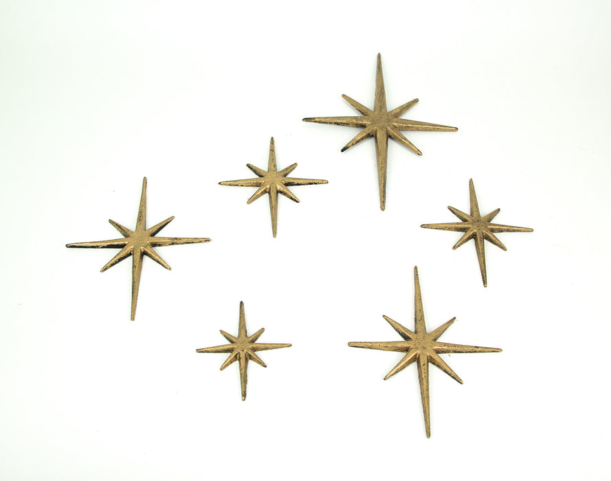 Gold - Image 3 - Set of 6 Metallic Gold Cast Iron Starburst Wall Hangings Mid Century Modern Décor 8 Pointed Stars - Perfect
