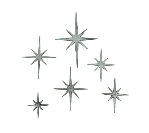 Silver - Image 1 - Set of 6 Metallic Silver Cast Iron Starburst Wall Hangings - Mid Century Modern 8 Pointed Stars for