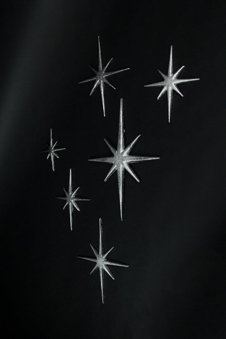 Silver - Image 2 - Set of 6 Metallic Silver Cast Iron Starburst Wall Hangings Mid Century Modern Décor 8 Pointed Stars
