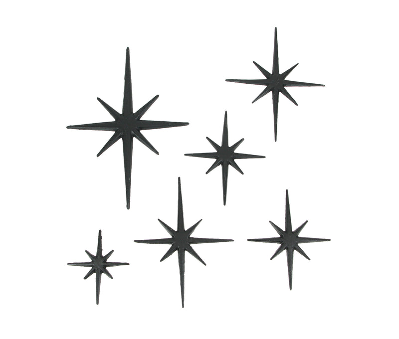 Black - Image 1 - Enchanting Set of 6 Black Cast Iron Starburst Wall Hangings - Mid Century Modern Decor with Elegant 8