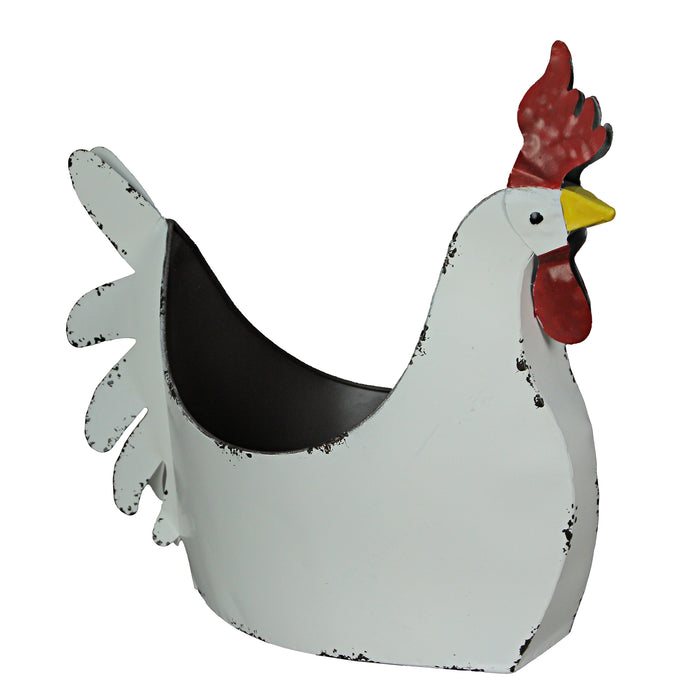 White - Image 1 - Rustic White Finish Metal Rooster Planter - Indoor/Outdoor Decorative Flower Pot for Home and Garden - 15.5