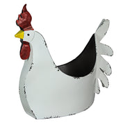 White - Image 3 - Rustic White Finish Metal Rooster Planter - Indoor/Outdoor Decorative Flower Pot for Home and Garden - 15.5