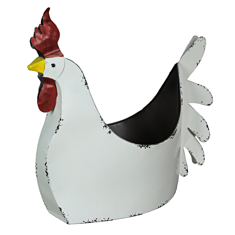 White - Image 3 - Rustic White Finish Metal Rooster Planter - Indoor/Outdoor Decorative Flower Pot for Home and Garden - 15.5