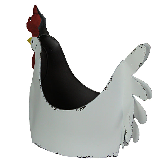 White - Image 7 - Rustic White Finish Metal Rooster Planter - Indoor/Outdoor Decorative Flower Pot for Home and Garden - 15.5