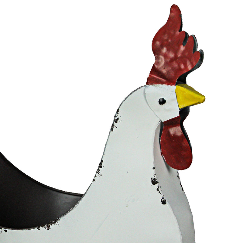 White - Image 2 - Rustic White Finish Metal Rooster Planter - Indoor/Outdoor Decorative Flower Pot for Home and Garden - 15.5