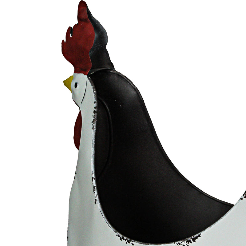 White - Image 8 - Rustic White Finish Metal Rooster Planter - Indoor/Outdoor Decorative Flower Pot for Home and Garden - 15.5