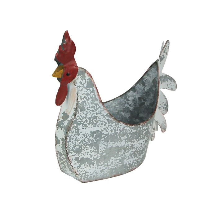 Silver - Image 2 - Charming Weathered White Metal Rooster Planter for Indoor and Outdoor Country Farmhouse Decor - Rustic