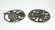 Set of 2 Antique Bronze Finished Cast Iron Sea Turtle and Octopus Wall Art Sculptures - 11.5 Inches in Diameter - Coastal