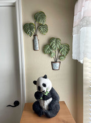 Set of 2 Green and Grey Metal Tropical Monstera Potted Plant Wall Sculptures -  - Great For Kitchens and Bathrooms - Boho