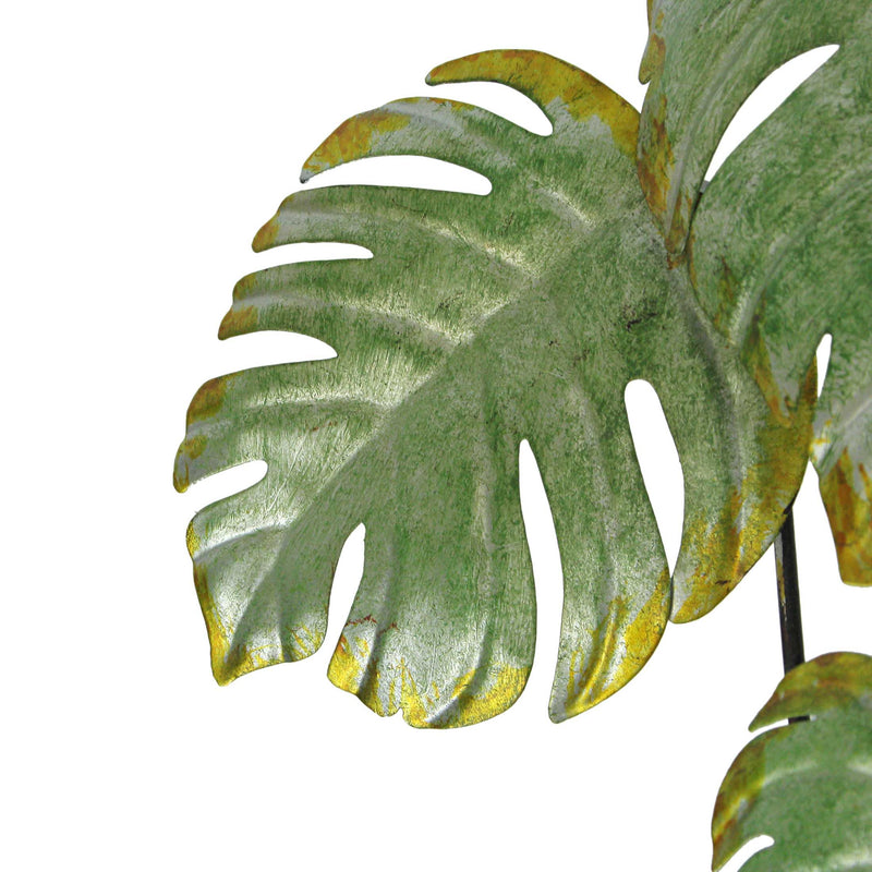 Set of 2 Green and Grey Metal Tropical Monstera Potted Plant Wall Sculptures -  - Great For Kitchens and Bathrooms - Boho