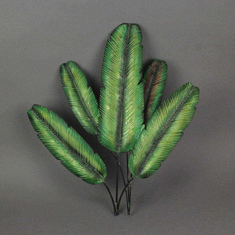 Green Metal Banana Leaf Hanging Wall Sculpture Tropical Plant Decorative Plaque 20 Inches High - Easy Installation - Add