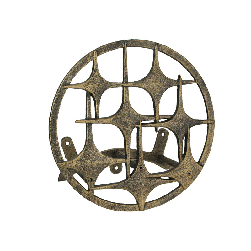 Bronze Finish Cast Iron MCM Stars Wall Mounted Hose Holder - Stylish Mid-Century Modern Garden Decor Solution - 11.5 Inches