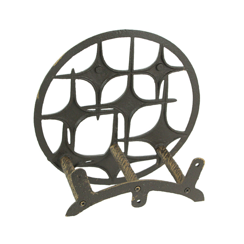 Bronze Finish Cast Iron MCM Stars Wall Mounted Hose Holder - Stylish Mid-Century Modern Garden Decor Solution - 11.5 Inches
