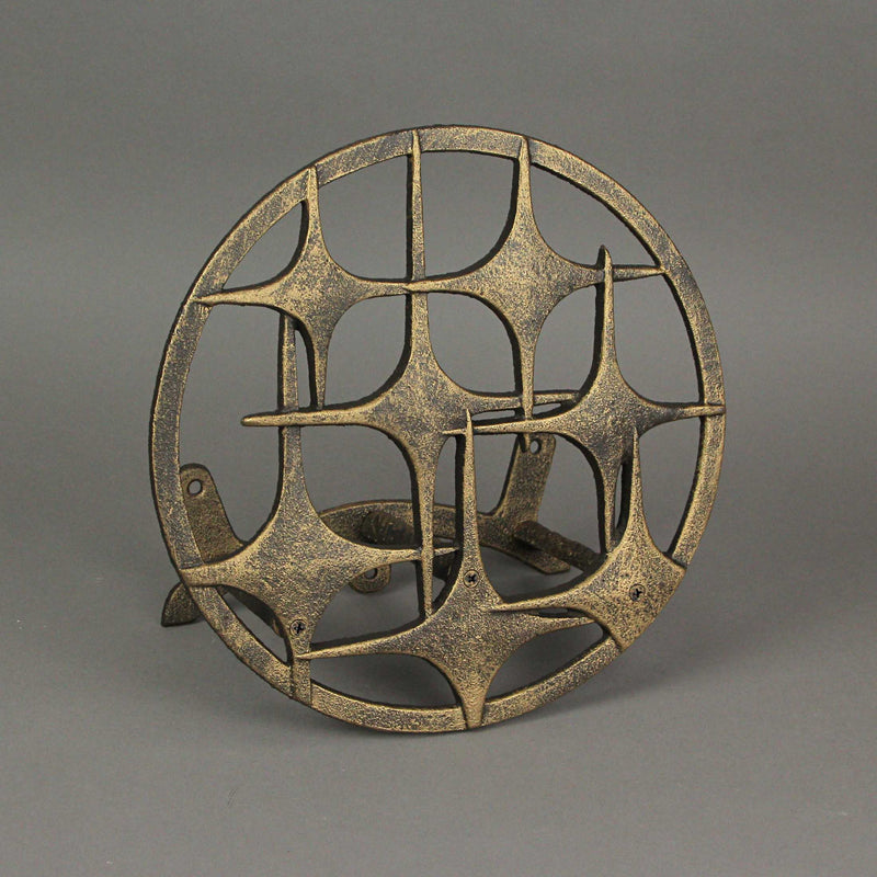 Bronze Finish Cast Iron MCM Stars Wall Mounted Hose Holder - Stylish Mid-Century Modern Garden Decor Solution - 11.5 Inches