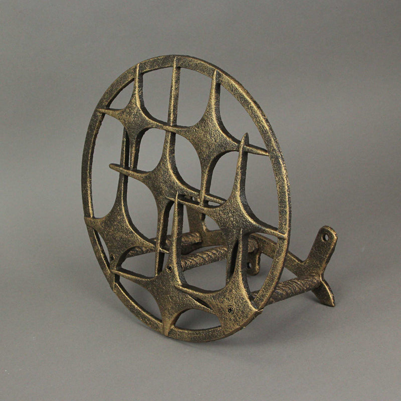 Bronze Finish Cast Iron MCM Stars Wall Mounted Hose Holder - Stylish Mid-Century Modern Garden Decor Solution - 11.5 Inches