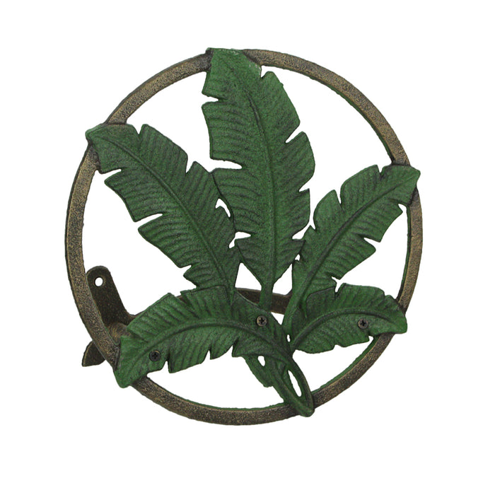 Banana Leaf - Image 1 - Exquisite Green Banana Leaf Design Cast Iron Wall Mounted Garden Hose Holder - 11.5-Inch Diameter -