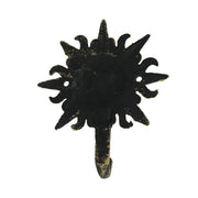 Set of 3 Vintage Sun-Face Cast Iron Decorative Wall Hooks in Antique Gold Finish - Elegant Towel or Coat Hanger Rack for Home