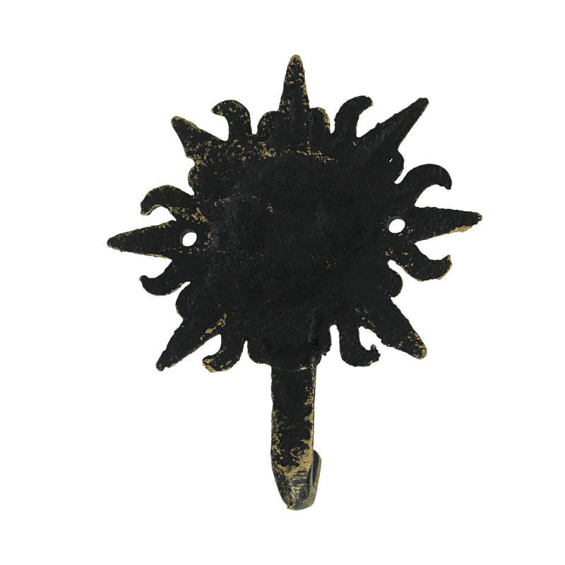 Set of 3 Vintage Sun-Face Cast Iron Decorative Wall Hooks in Antique Gold Finish - Elegant Towel or Coat Hanger Rack for Home