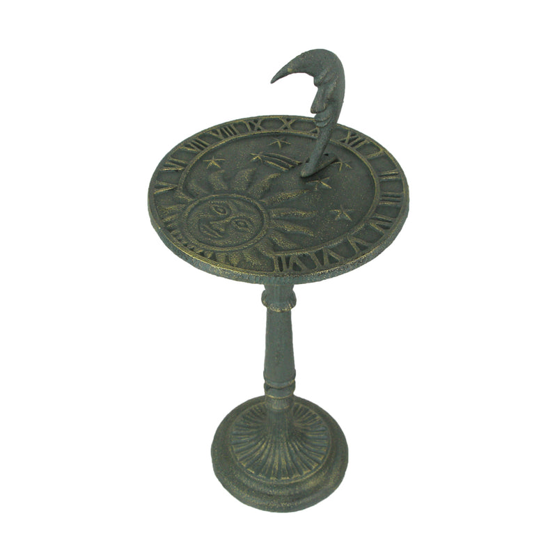 Verdigris Green Finish Cast Iron Sun, Moon and Stars Celestial Sundial - Decorative Garden Pedestal Sun Clock - Outdoor Decor