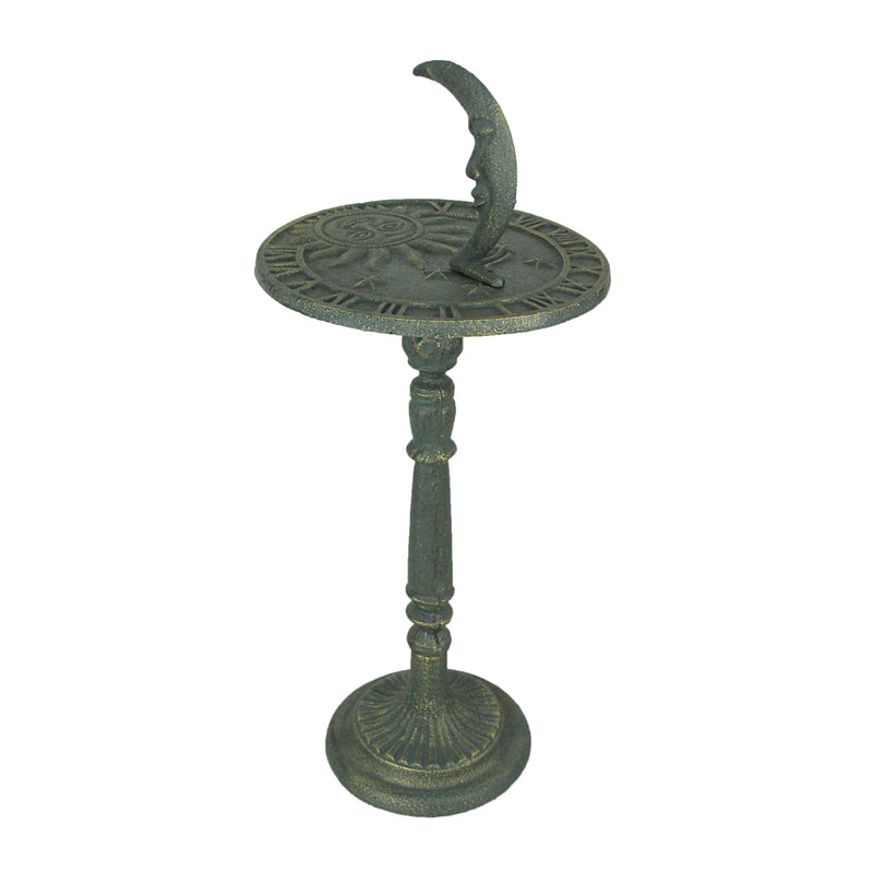 Verdigris Green Finish Cast Iron Sun, Moon and Stars Celestial Sundial - Decorative Garden Pedestal Sun Clock - Outdoor Decor