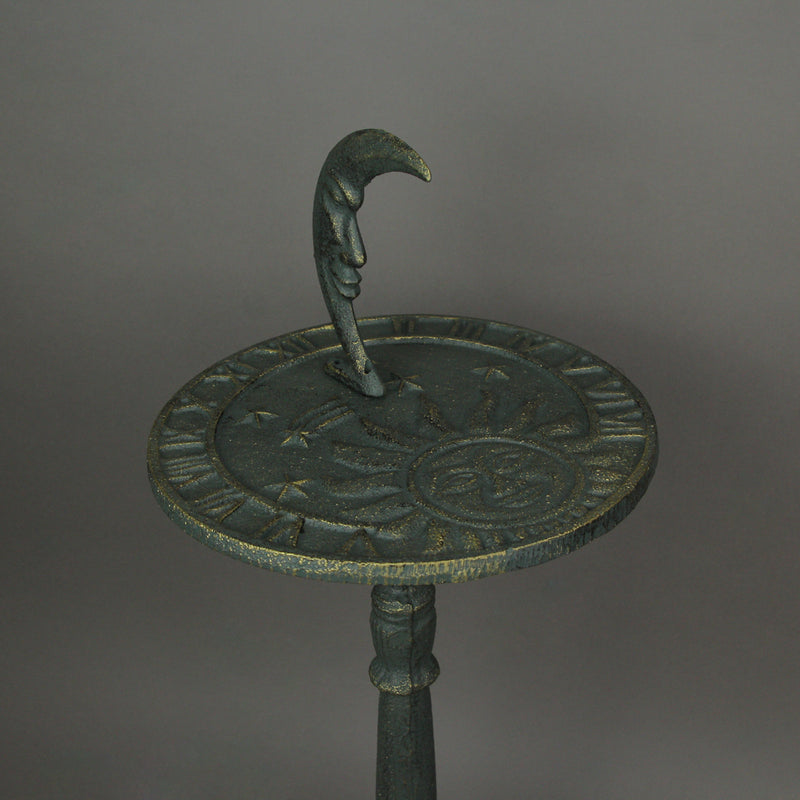 Verdigris Green Finish Cast Iron Sun, Moon and Stars Celestial Sundial - Decorative Garden Pedestal Sun Clock - Outdoor Decor