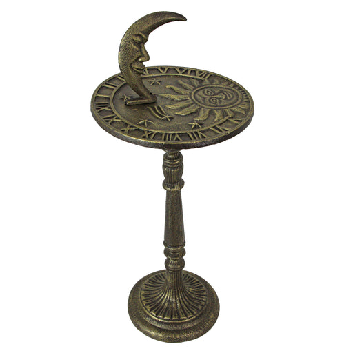 23 inch Tall Bronze Finish Cast Iron Sun, Moon Face and Stars Celestial Sundial - Decorative Garden Pedestal Sun Clock -