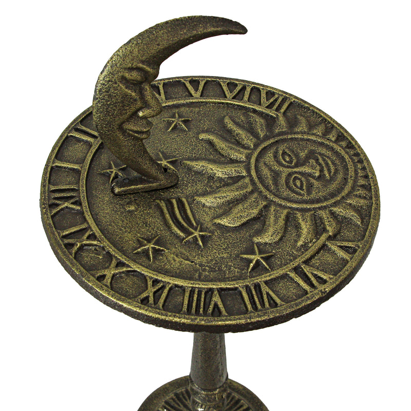 23 inch Tall Bronze Finish Cast Iron Sun, Moon Face and Stars Celestial Sundial - Decorative Garden Pedestal Sun Clock -