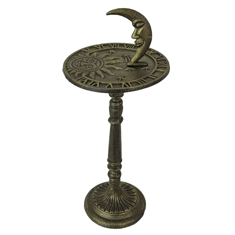 23 inch Tall Bronze Finish Cast Iron Sun, Moon Face and Stars Celestial Sundial - Decorative Garden Pedestal Sun Clock -