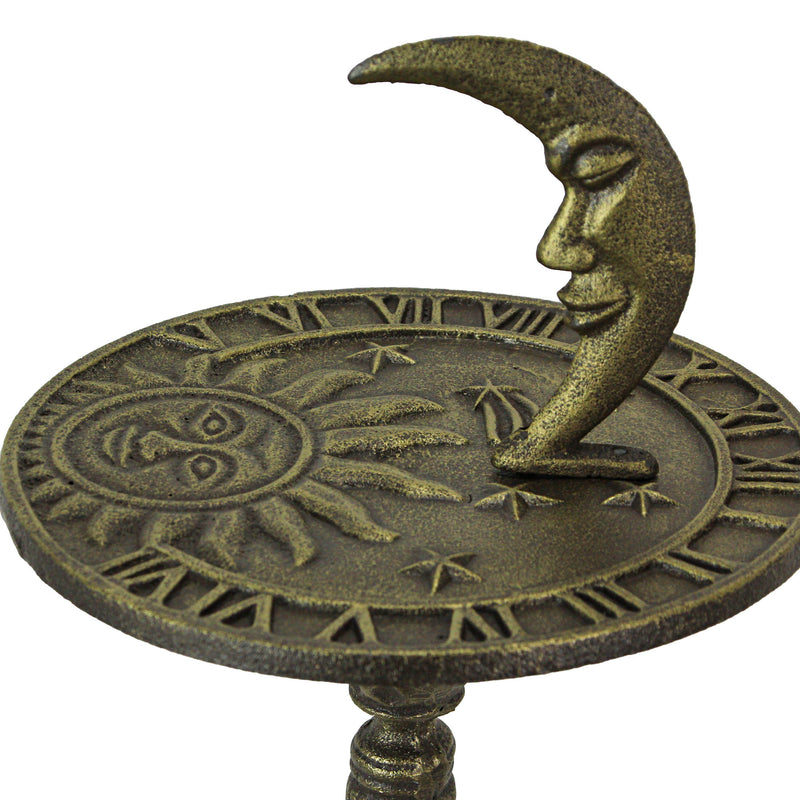 23 inch Tall Bronze Finish Cast Iron Sun, Moon Face and Stars Celestial Sundial - Decorative Garden Pedestal Sun Clock -