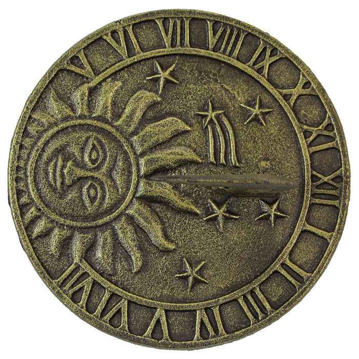 23 inch Tall Bronze Finish Cast Iron Sun, Moon Face and Stars Celestial Sundial - Decorative Garden Pedestal Sun Clock -
