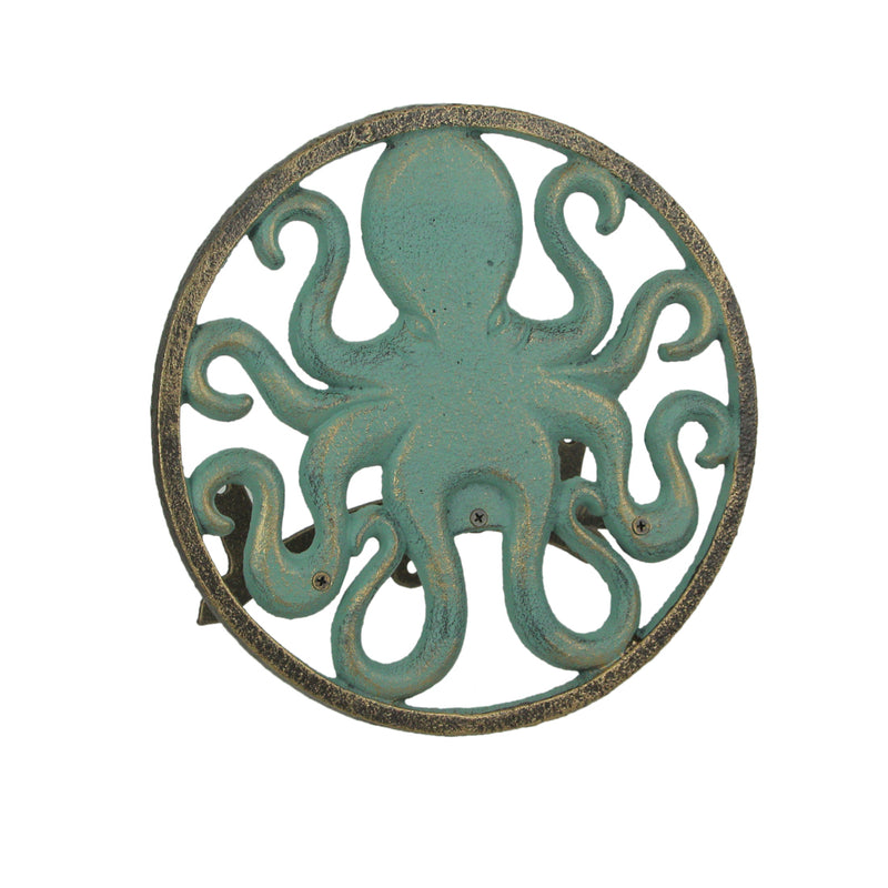 Green - Image 1 - Zeckos Verdigris Octopus Garden Hose Hanger - Cast Iron Decorative Wall-Mounted Holder - 12-Inch Diameter -