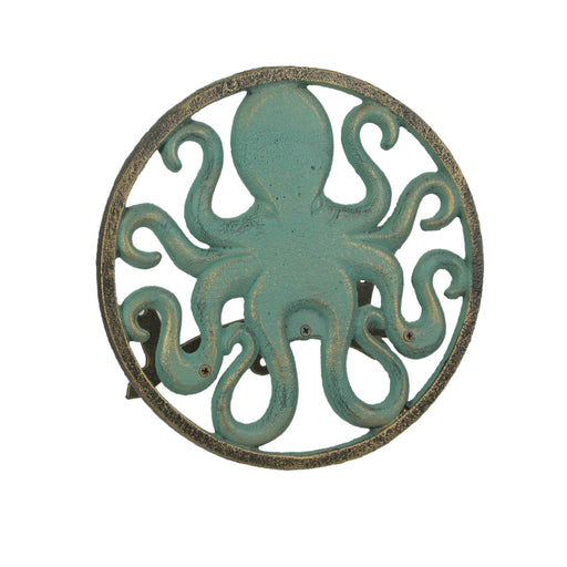 Green - Image 1 - Verdigris Octopus Hose Hanger - Cast Iron Decorative Wall-Mounted Garden Hose Holder - 12-Inch Diameter -