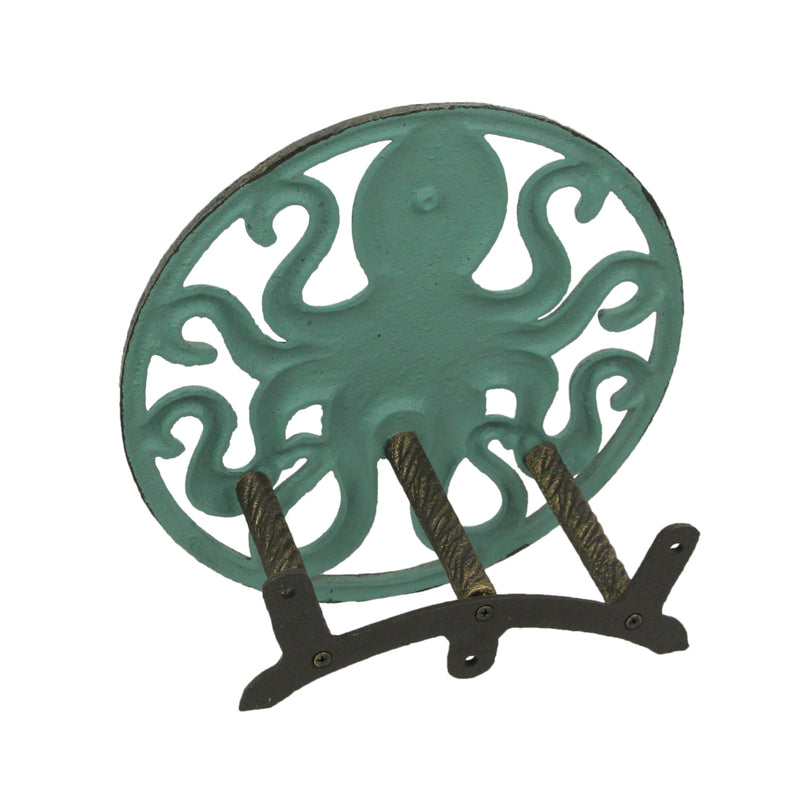 Green - Image 3 - Zeckos Verdigris Octopus Garden Hose Hanger - Cast Iron Decorative Wall-Mounted Holder - 12-Inch Diameter -