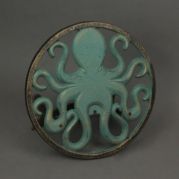 Green - Image 4 - Verdigris Octopus Hose Hanger - Cast Iron Decorative Wall-Mounted Garden Hose Holder - 12-Inch Diameter -