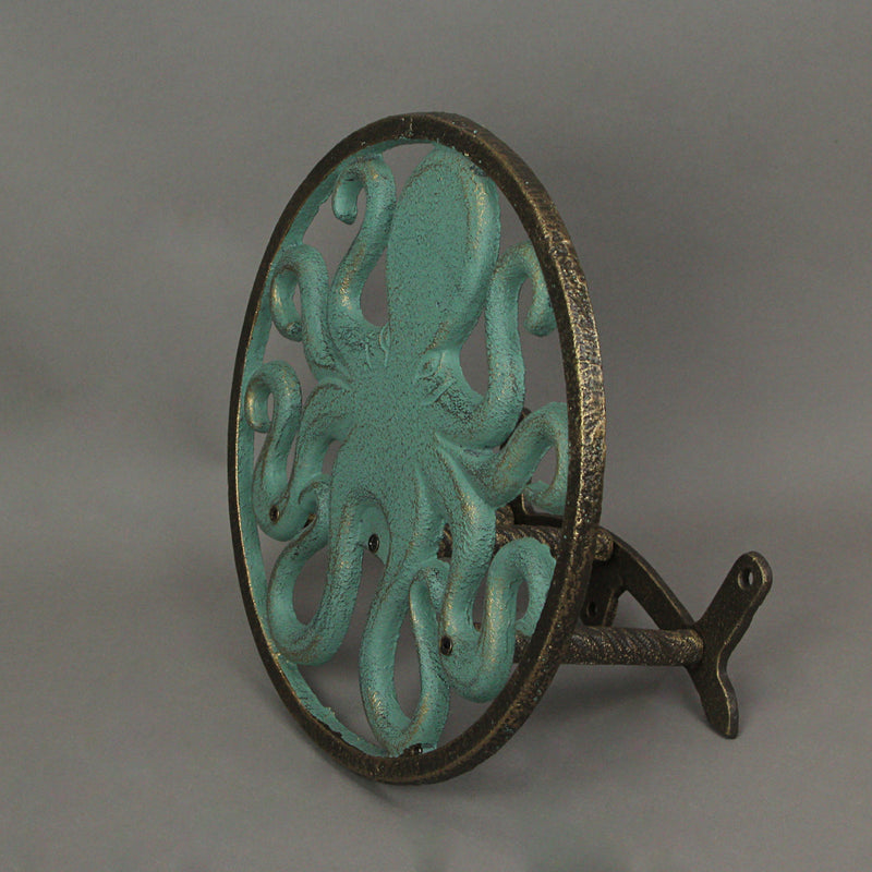 Green - Image 5 - Zeckos Verdigris Octopus Garden Hose Hanger - Cast Iron Decorative Wall-Mounted Holder - 12-Inch Diameter -