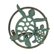 Green - Image 1 - Verdigris Bronze Finish Cast Iron Sea Turtle Decorative Wall Mounted Hanging Garden Hose Hanger - 12 Inches