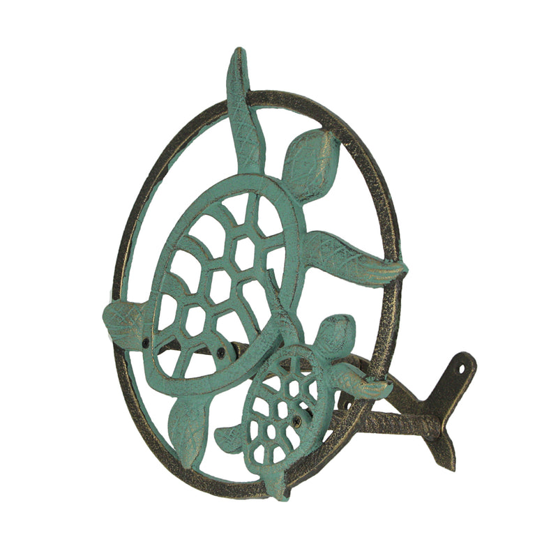 Green - Image 7 - Verdigris Bronze Finish Cast Iron Sea Turtle Decorative Wall Mounted Hanging Garden Hose Hanger - 12 Inches