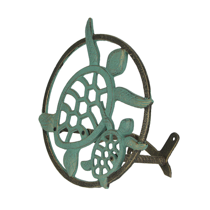 Green - Image 7 - Verdigris Bronze Finish Cast Iron Sea Turtle Decorative Wall Mounted Hanging Garden Hose Hanger Holder