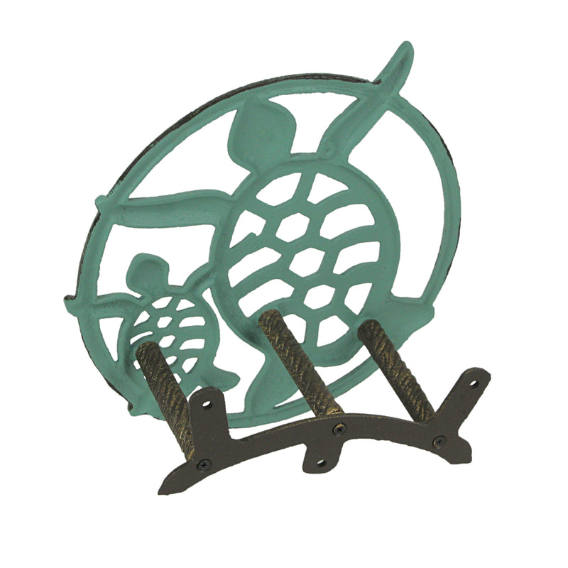 Green - Image 3 - Verdigris Bronze Finish Cast Iron Sea Turtle Decorative Wall Mounted Hanging Garden Hose Hanger - 12 Inches