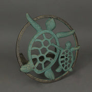Green - Image 4 - Verdigris Bronze Finish Cast Iron Sea Turtle Decorative Wall Mounted Hanging Garden Hose Hanger - 12 Inches