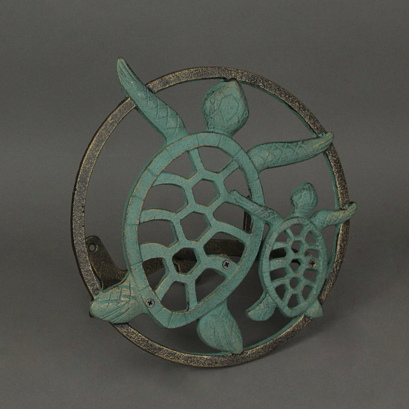 Green - Image 4 - Verdigris Bronze Finish Cast Iron Sea Turtle Decorative Wall Mounted Hanging Garden Hose Hanger - 12 Inches