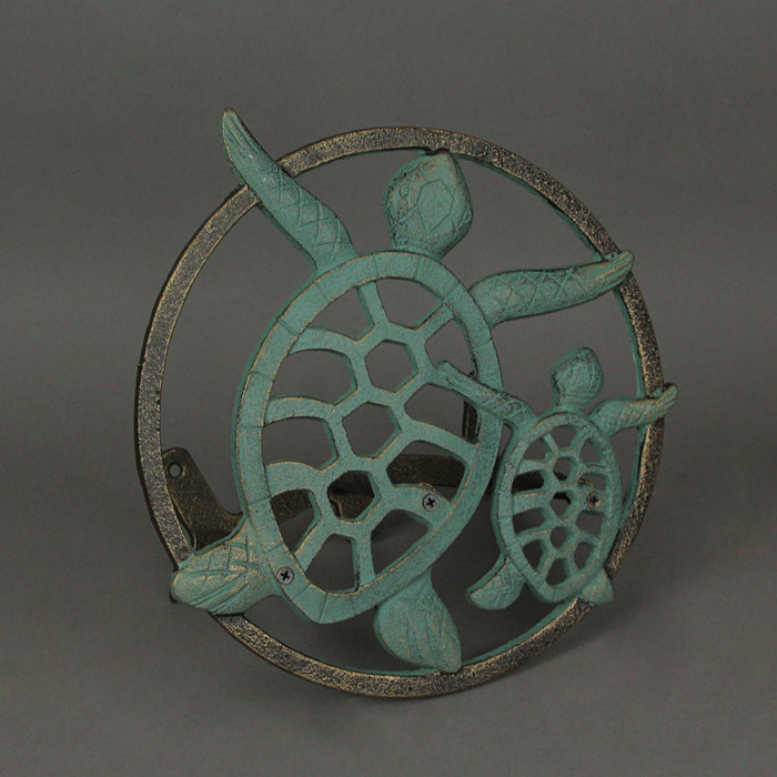 Green - Image 4 - Verdigris Bronze Finish Cast Iron Sea Turtle Decorative Wall Mounted Hanging Garden Hose Hanger Holder