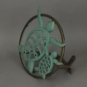 Green - Image 5 - Verdigris Bronze Finish Cast Iron Sea Turtle Decorative Wall Mounted Hanging Garden Hose Hanger - 12 Inches
