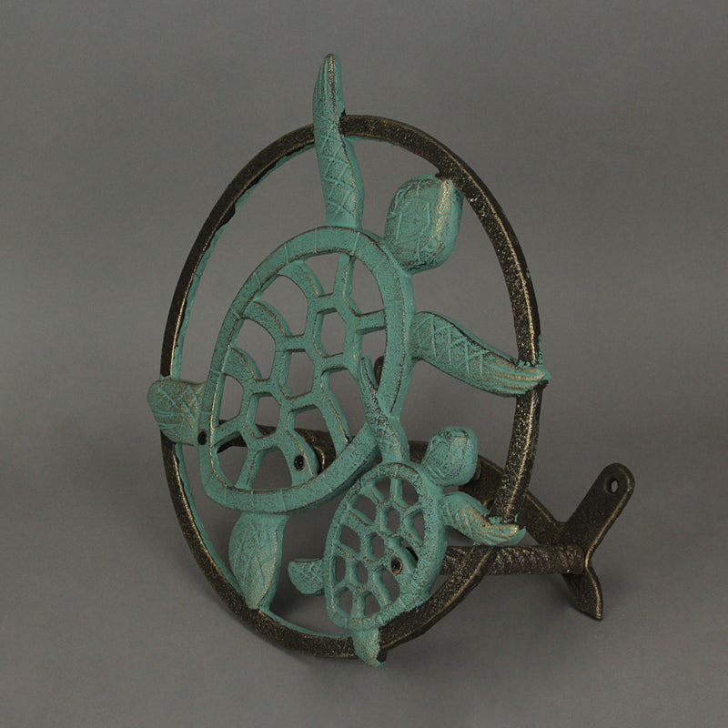 Green - Image 5 - Verdigris Bronze Finish Cast Iron Sea Turtle Decorative Wall Mounted Hanging Garden Hose Hanger - 12 Inches