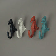 Coral - Image 4 - Set of 4 Coastal Cast Iron Seahorse Decorative Wall Hooks in Blue, White, and Coral Orange - Seaside