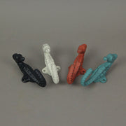 Coral - Image 5 - Set of 4 Coastal Cast Iron Seahorse Decorative Wall Hooks in Blue, White, and Coral Orange - Seaside