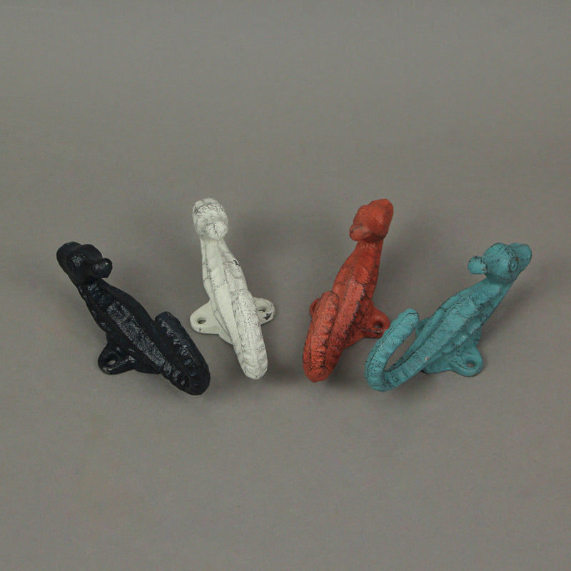 Coral - Image 5 - Set of 4 Coastal Cast Iron Seahorse Decorative Wall Hooks in Blue, White, and Coral Orange - Seaside