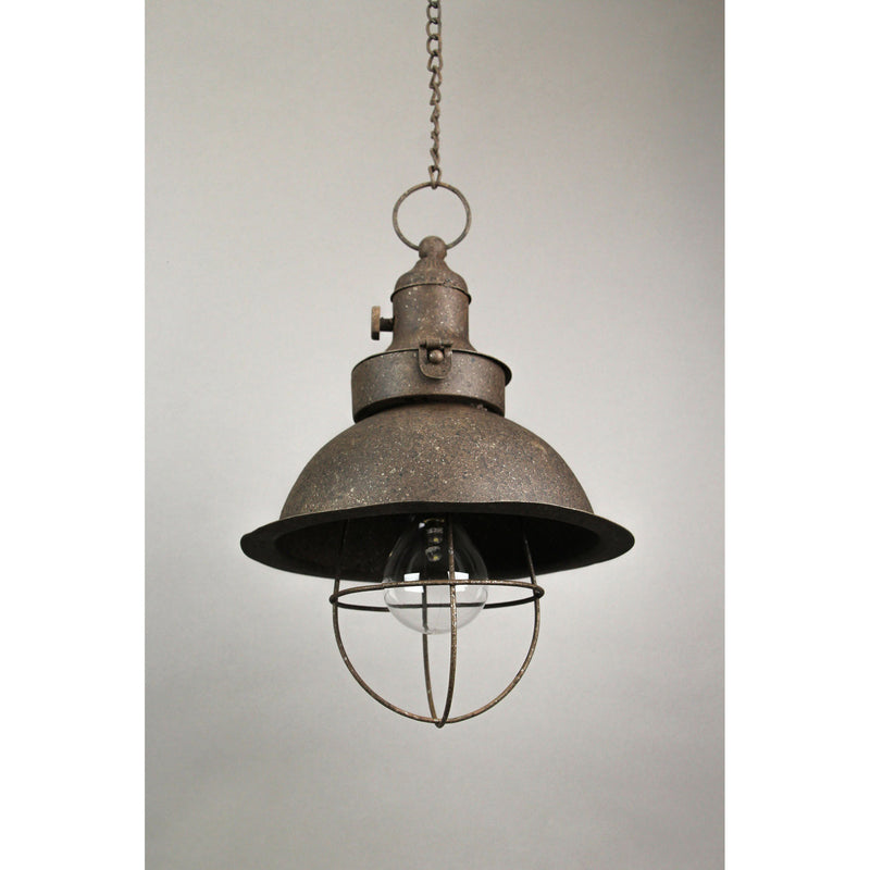 Set of 2 Antique Dark Brown Finish Farmhouse Battery Operated LED Indoor / Outdoor Pendant Lights with Timers -  Hanging